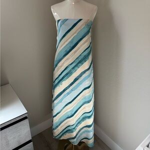 Abercrombie. Blue & Cream Diagonal Stripe Strapless Maxi Dress